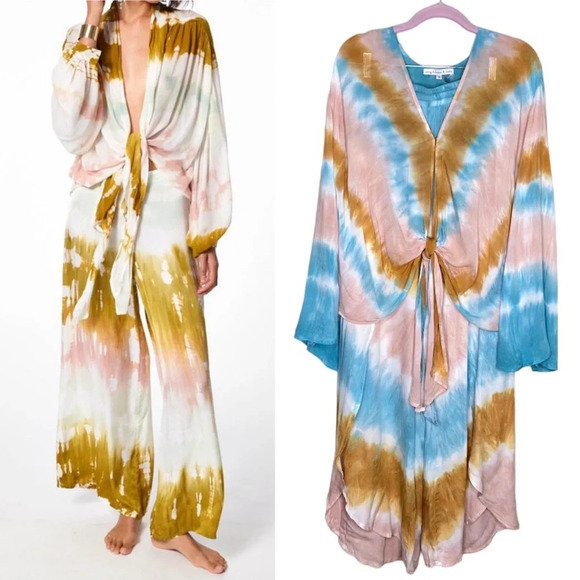 ✨NWT Young Fabulous & Broke YFB Tie Dye Tie Front Top & Split Hem Pant Set Small - Picture 1 of 12